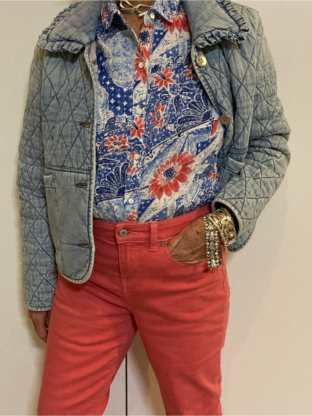 J. McLaughlin Red, Blue & White Floral Button-Down Shirt, S